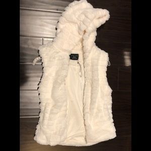 Faux Fur White Hooded Vest